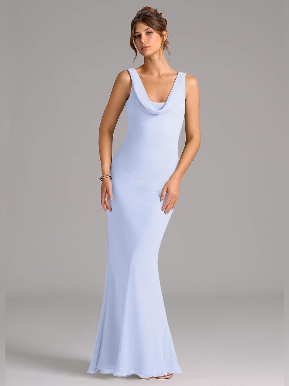 Azazie Blue Cowl-Back Wedding Dress